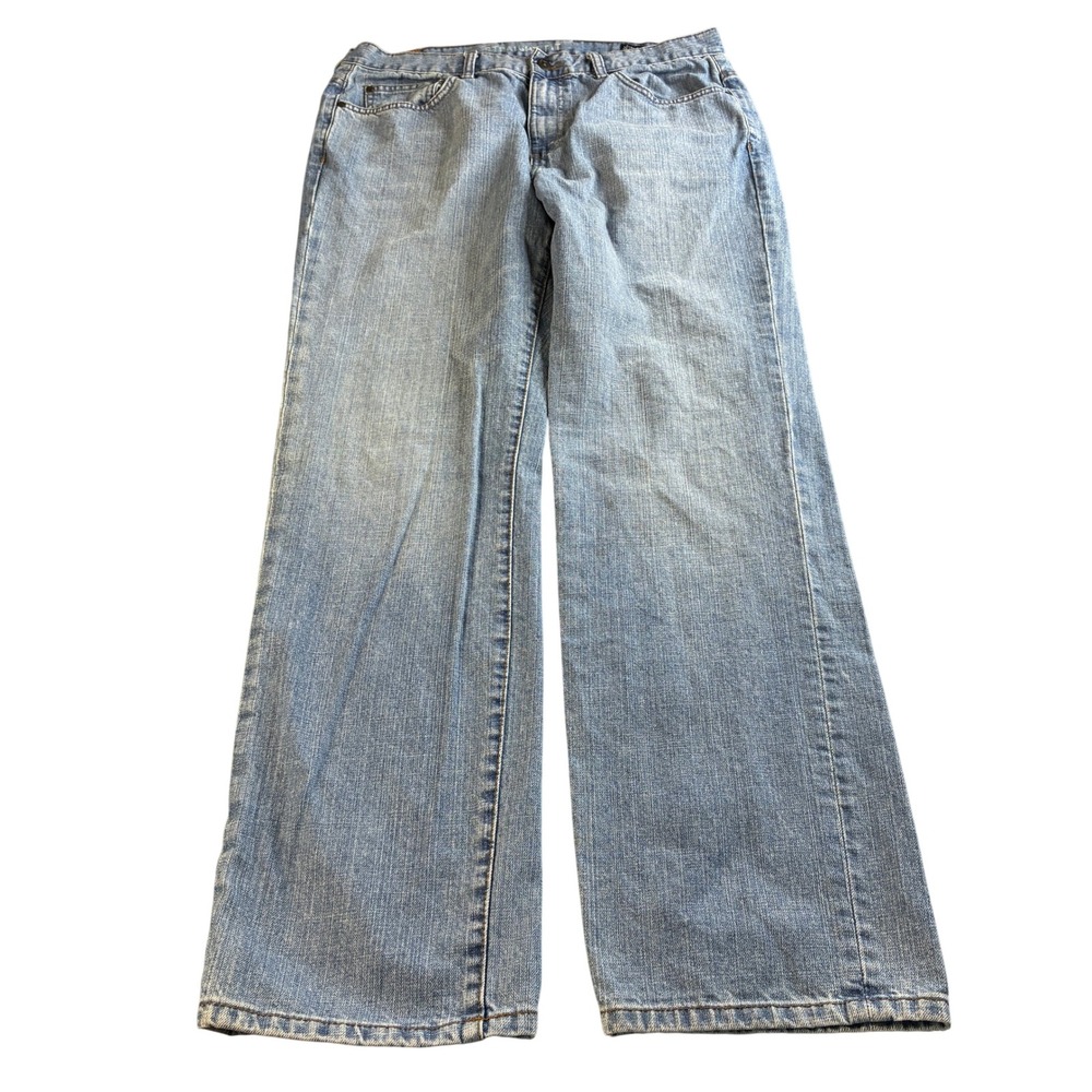 Chaps Denim Men's‎ Straight Fit Light Wash Blue Fade Cotton Jeans 36x32 Classic